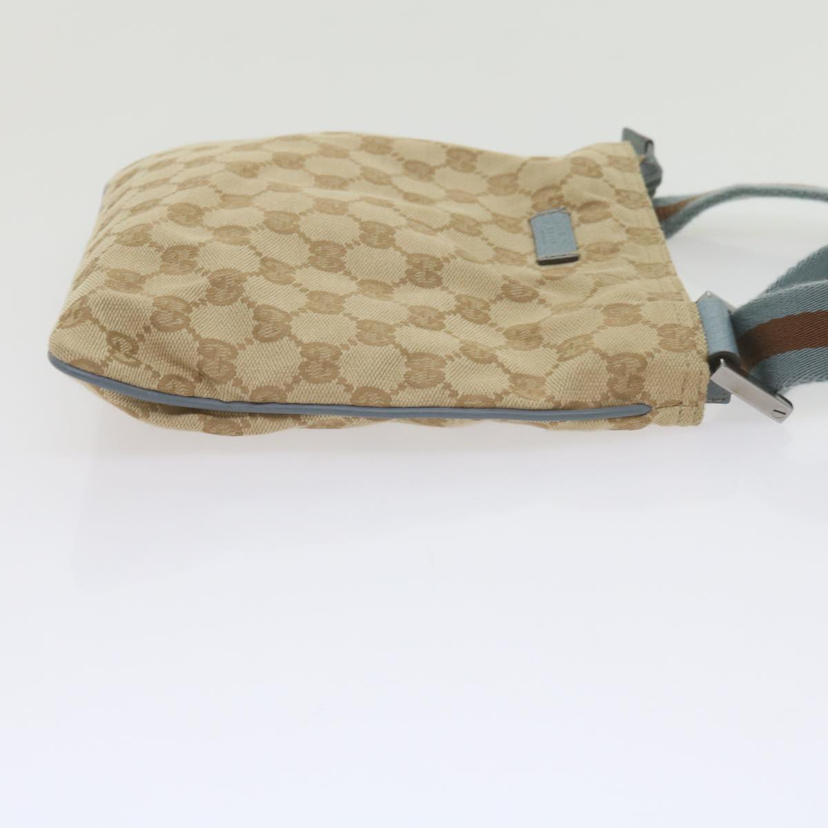 GUCCI GG Canvas Sherry Line Shoulder Bag Brown Light Blue 146309 Auth ki3847