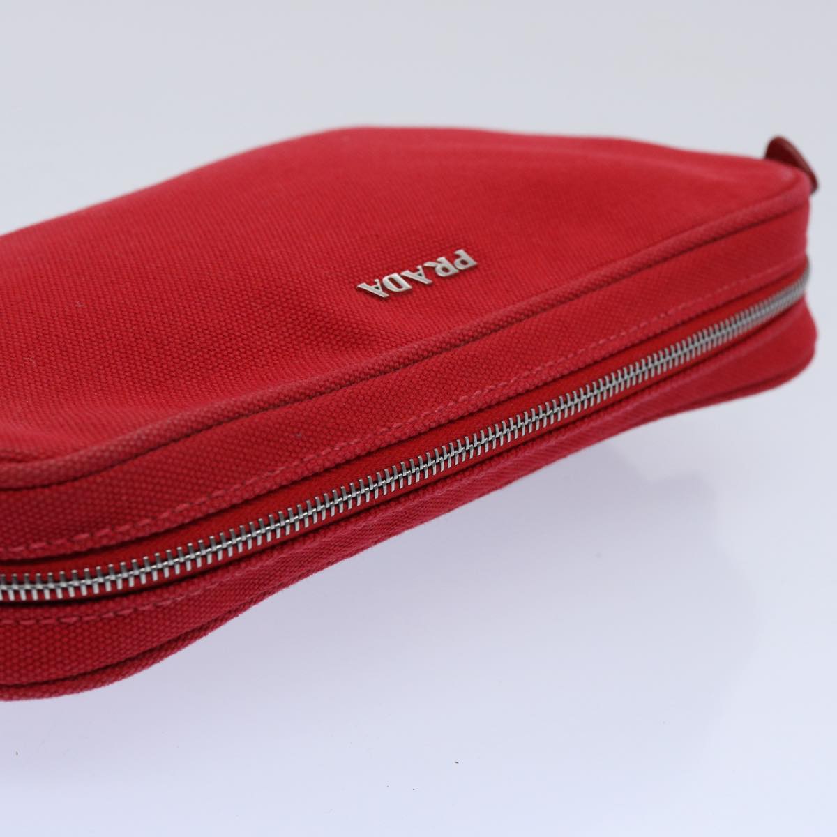 PRADA Accessory Pouch Canvas Red Auth ki3861