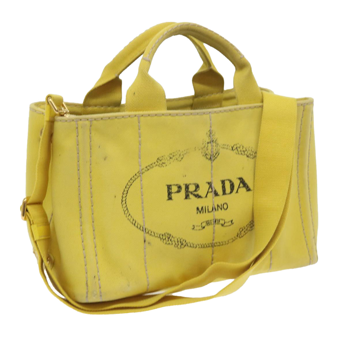 PRADA Canapa PM Hand Bag Canvas 2way Yellow Auth ki3869