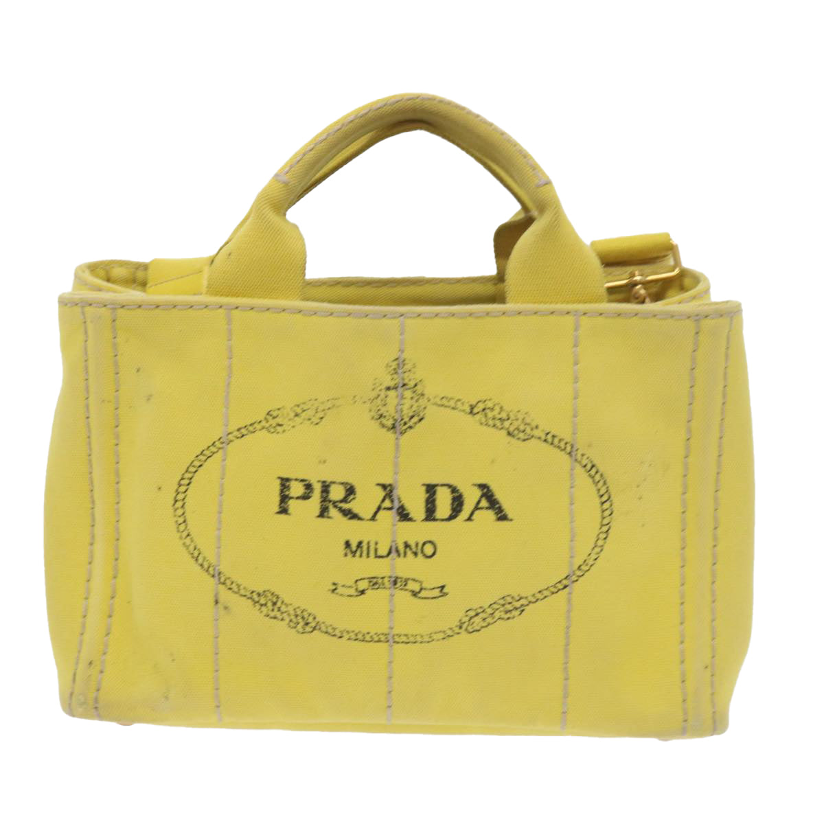 PRADA Canapa PM Hand Bag Canvas 2way Yellow Auth ki3869