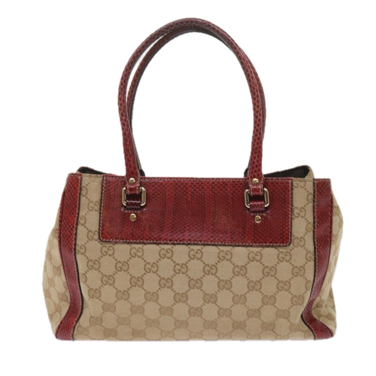 GUCCI GG Canvas Hand Bag Snake leather Beige Red Auth ki3896 - 0