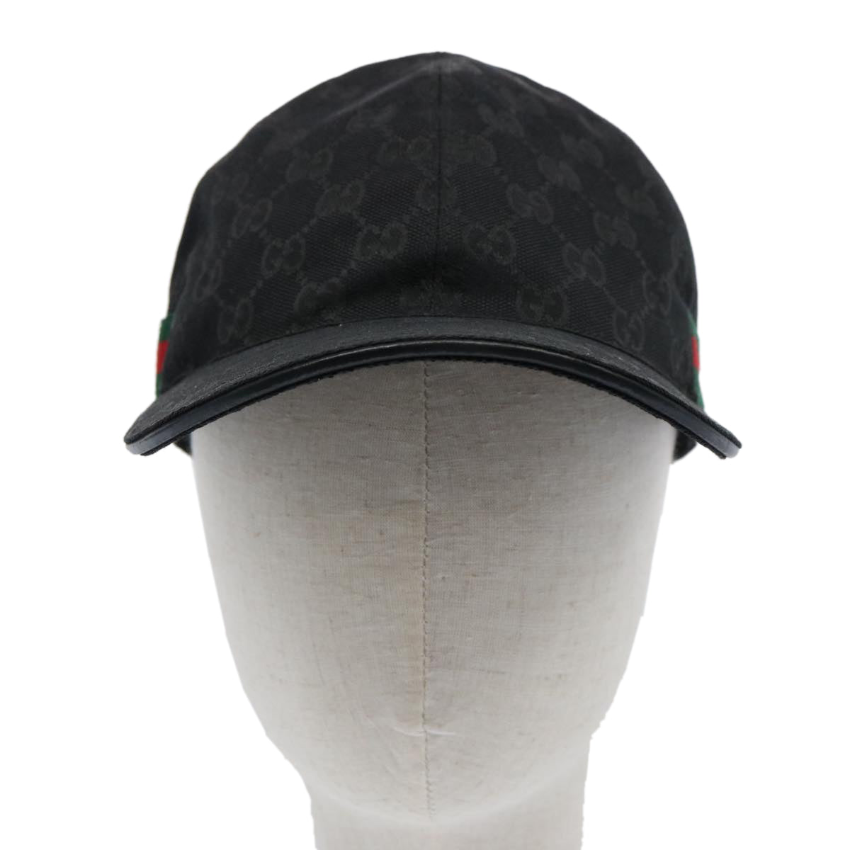 GUCCI GG Canvas Web Sherry Line Cap L Black Red Green 200035 Auth ki3899 - 0