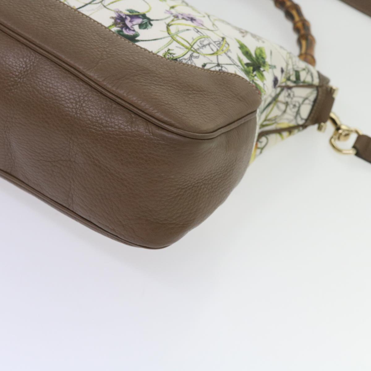 GUCCI Bamboo Flora Shoulder Bag Canvas 2way White Brown 282315 Auth ki3900