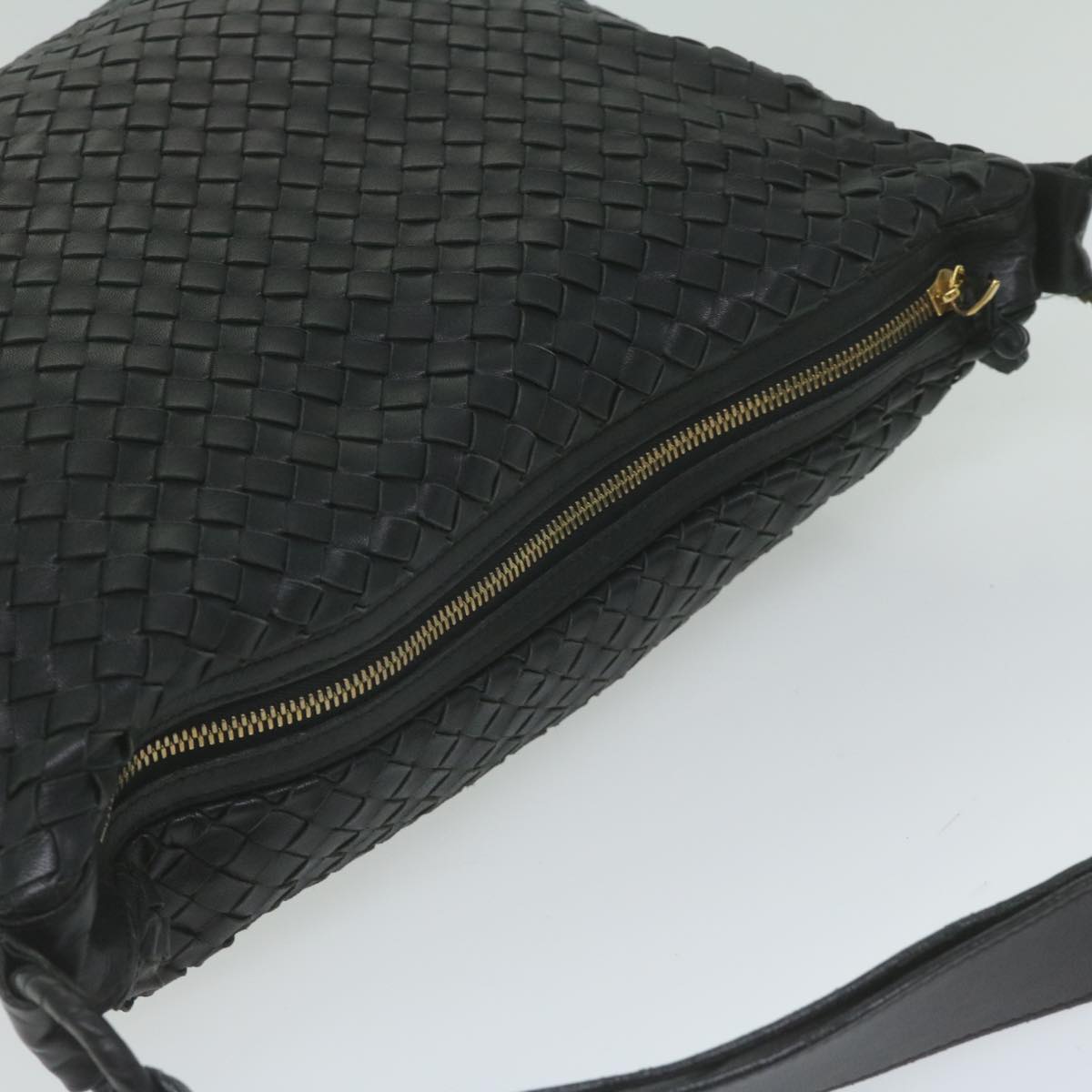 BOTTEGAVENETA INTRECCIATO Shoulder Bag Leather Black Auth ki3903