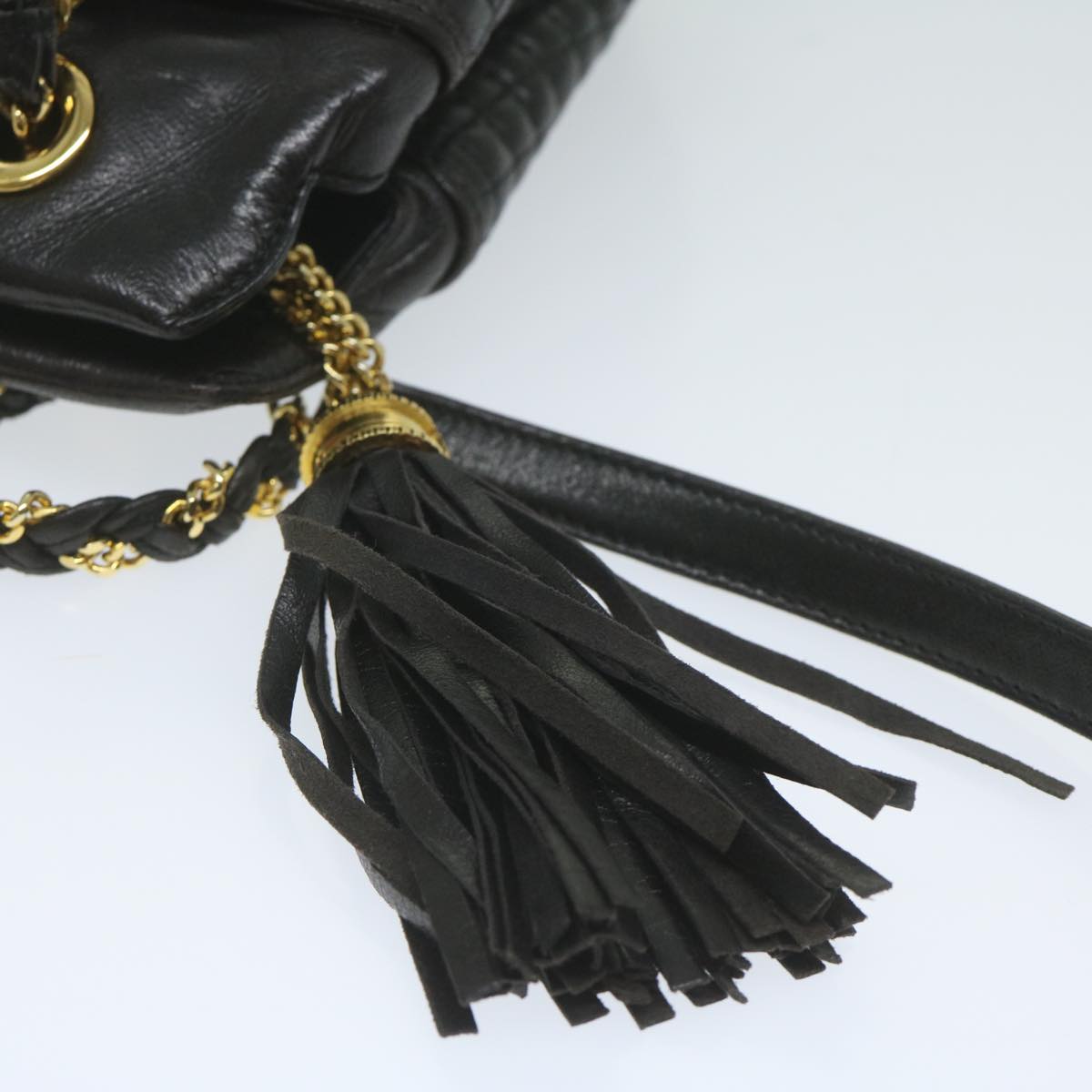 BALLY Matelasse Shoulder Bag Leather Black Auth ki3916