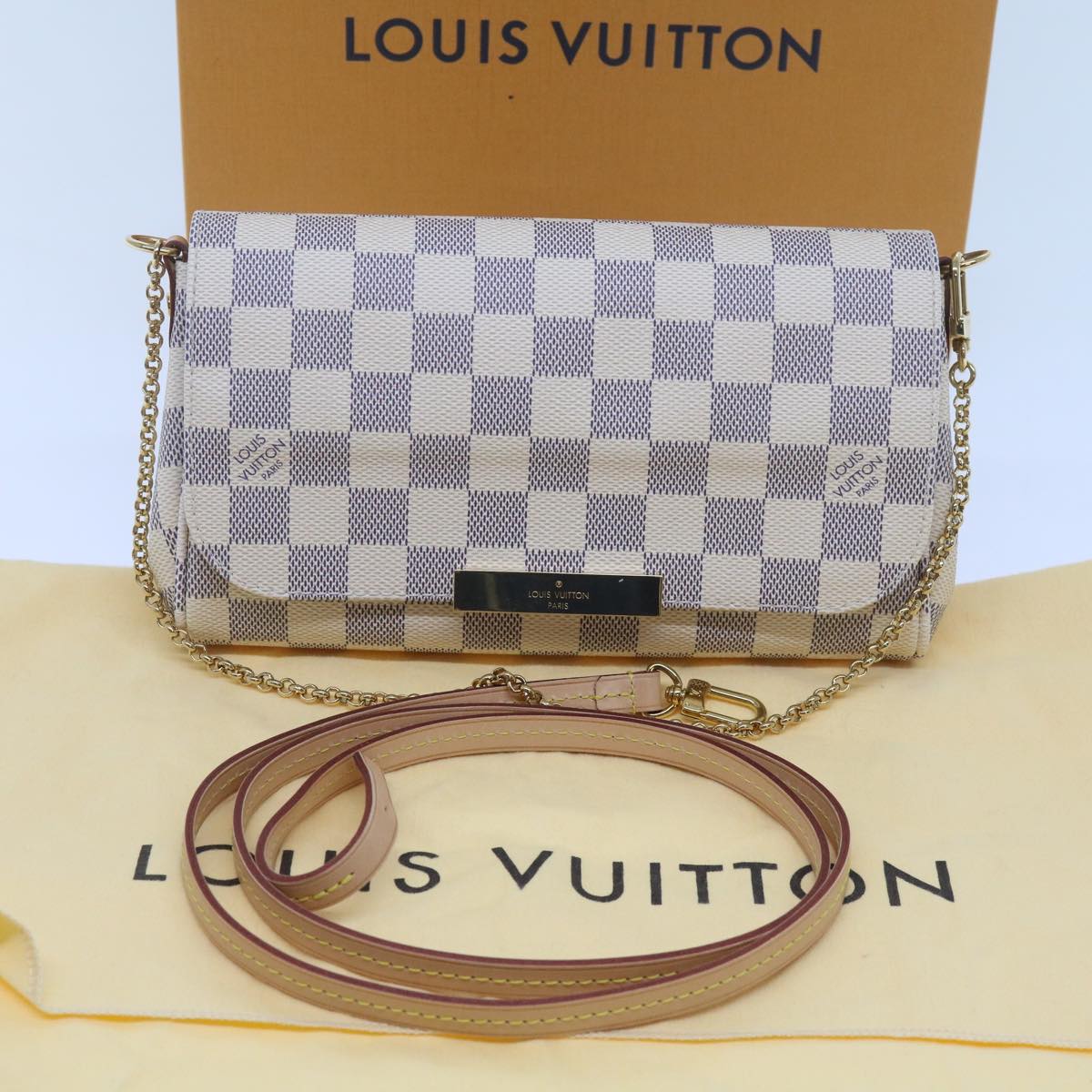 LOUIS VUITTON Damier Azur Favorit MM Shoulder Bag 2way N41275 LV Auth ki3945