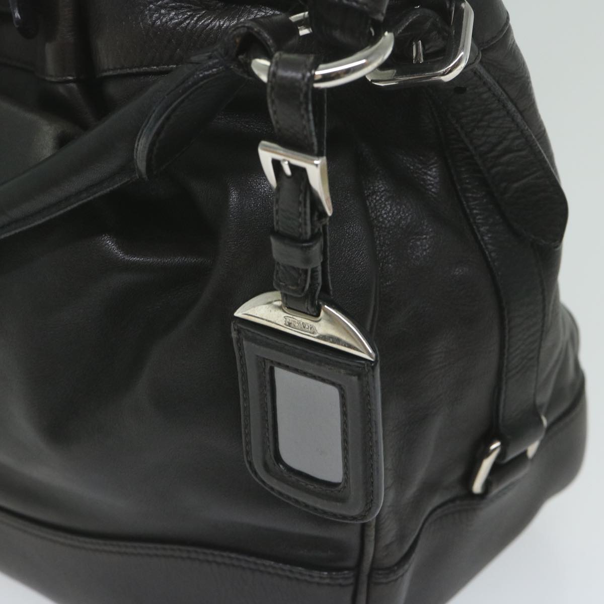 PRADA Shoulder Bag Leather Black Auth ki3947