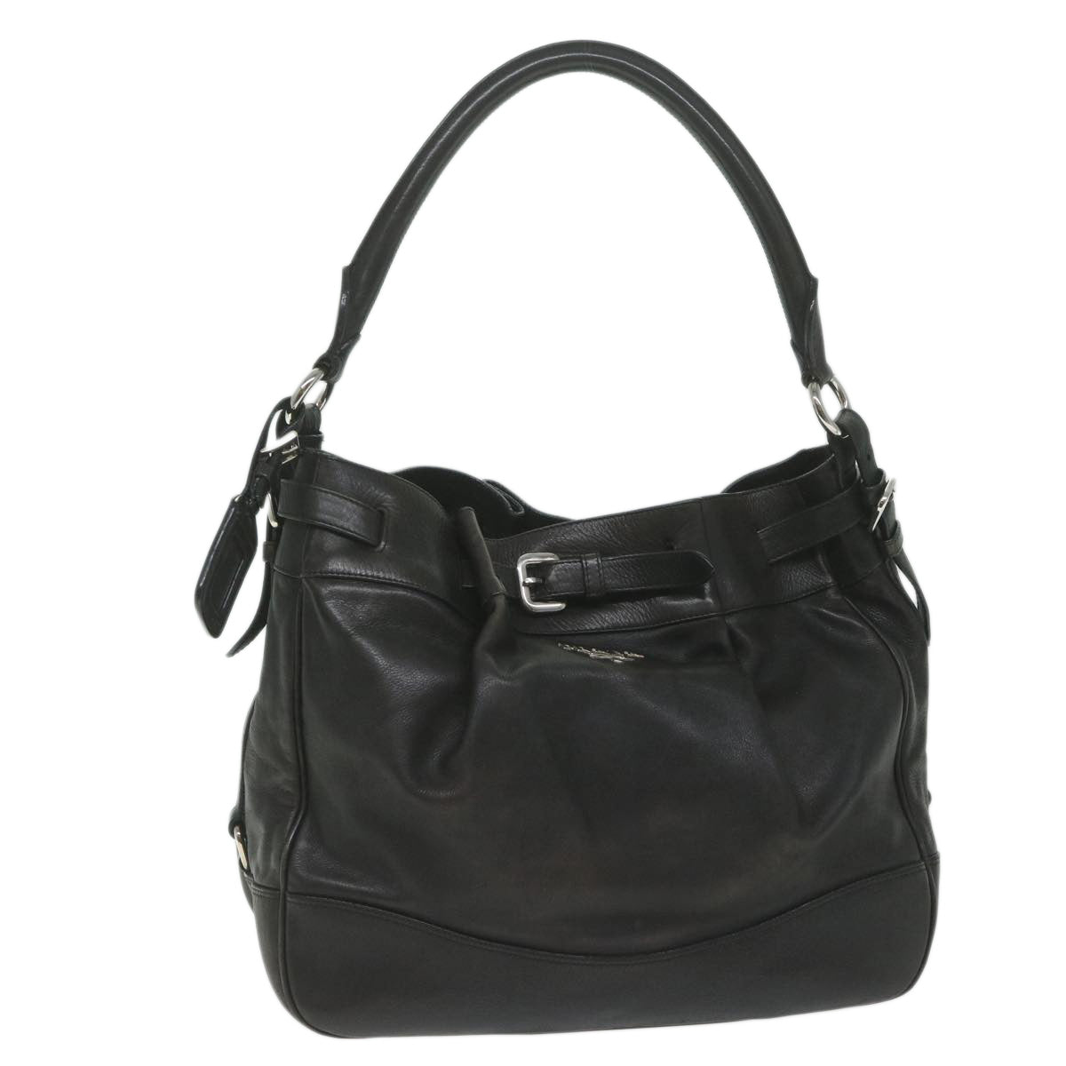 PRADA Shoulder Bag Leather Black Auth ki3947