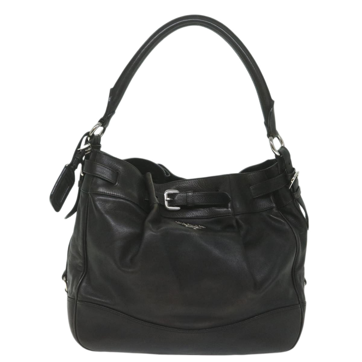 PRADA Shoulder Bag Leather Black Auth ki3947