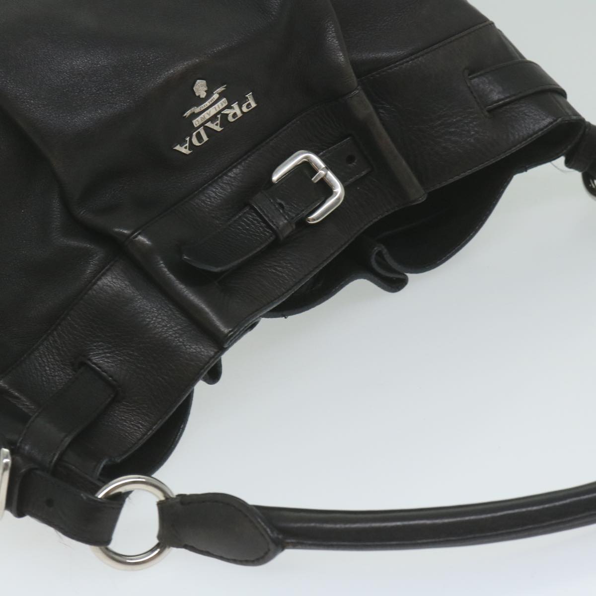 PRADA Shoulder Bag Leather Black Auth ki3947