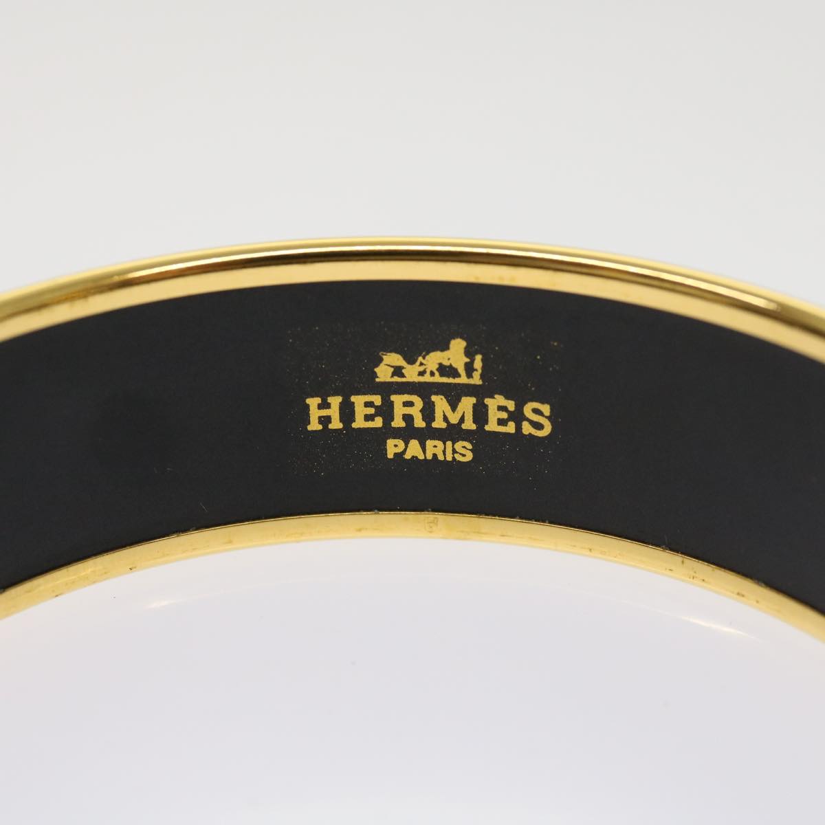 HERMES Emaille GM Bangle Bracelet Metal Cloisonné Red Gold Auth ki3953