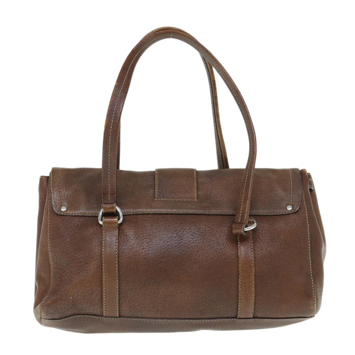 PRADA Hand Bag Leather Brown Auth ki3959