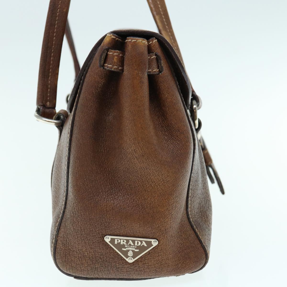 PRADA Hand Bag Leather Brown Auth ki3959