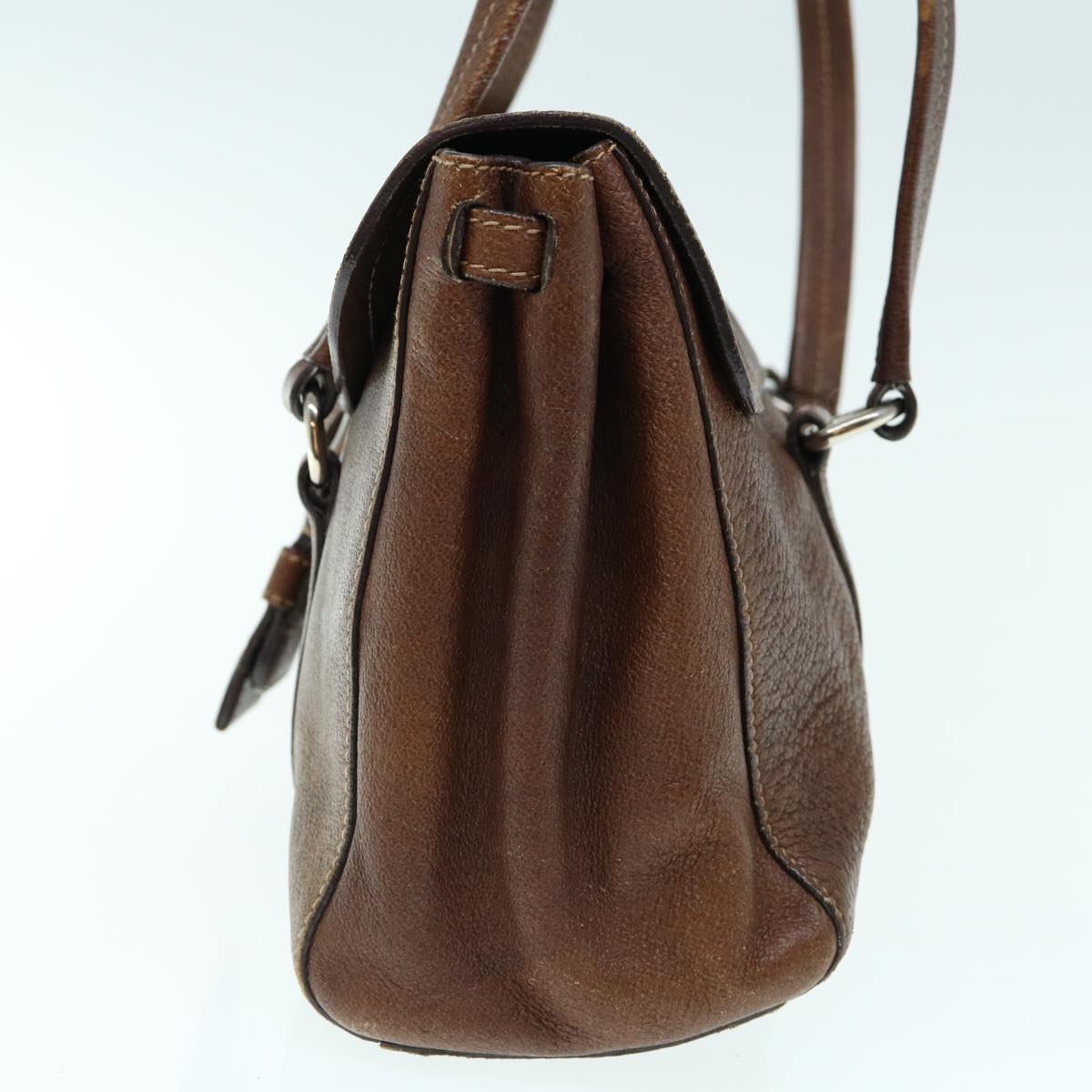 PRADA Hand Bag Leather Brown Auth ki3959