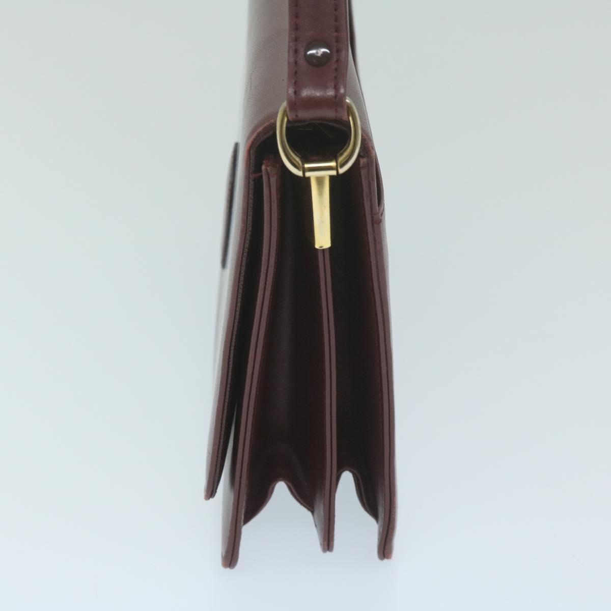CARTIER Shoulder Bag Leather Bordeaux Auth ki3970