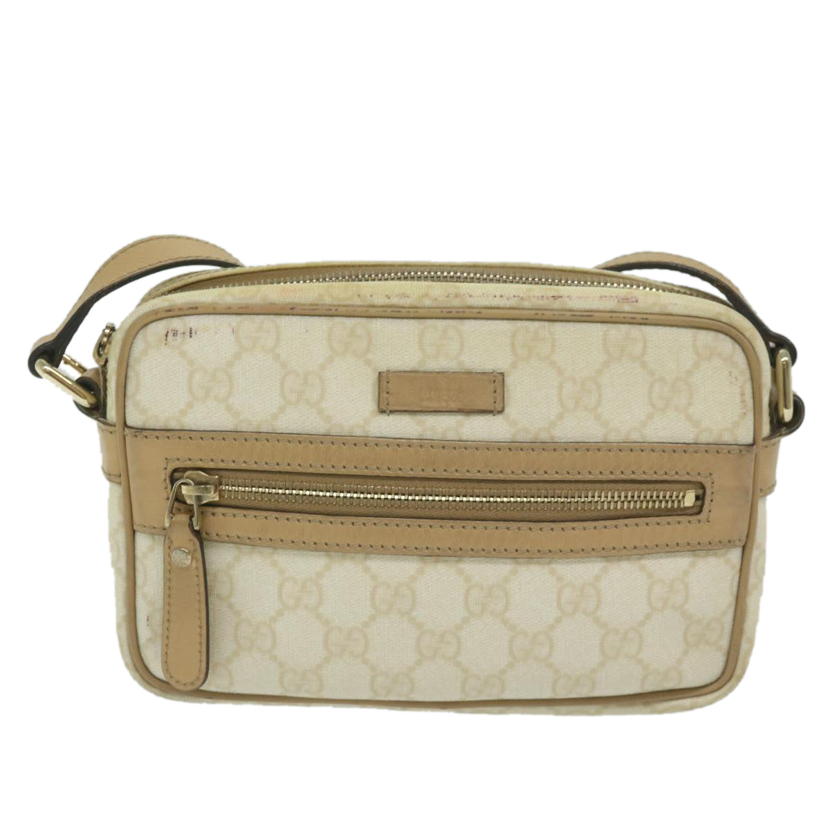 GUCCI GG Supreme Shoulder Bag White 201447 Auth ki3993