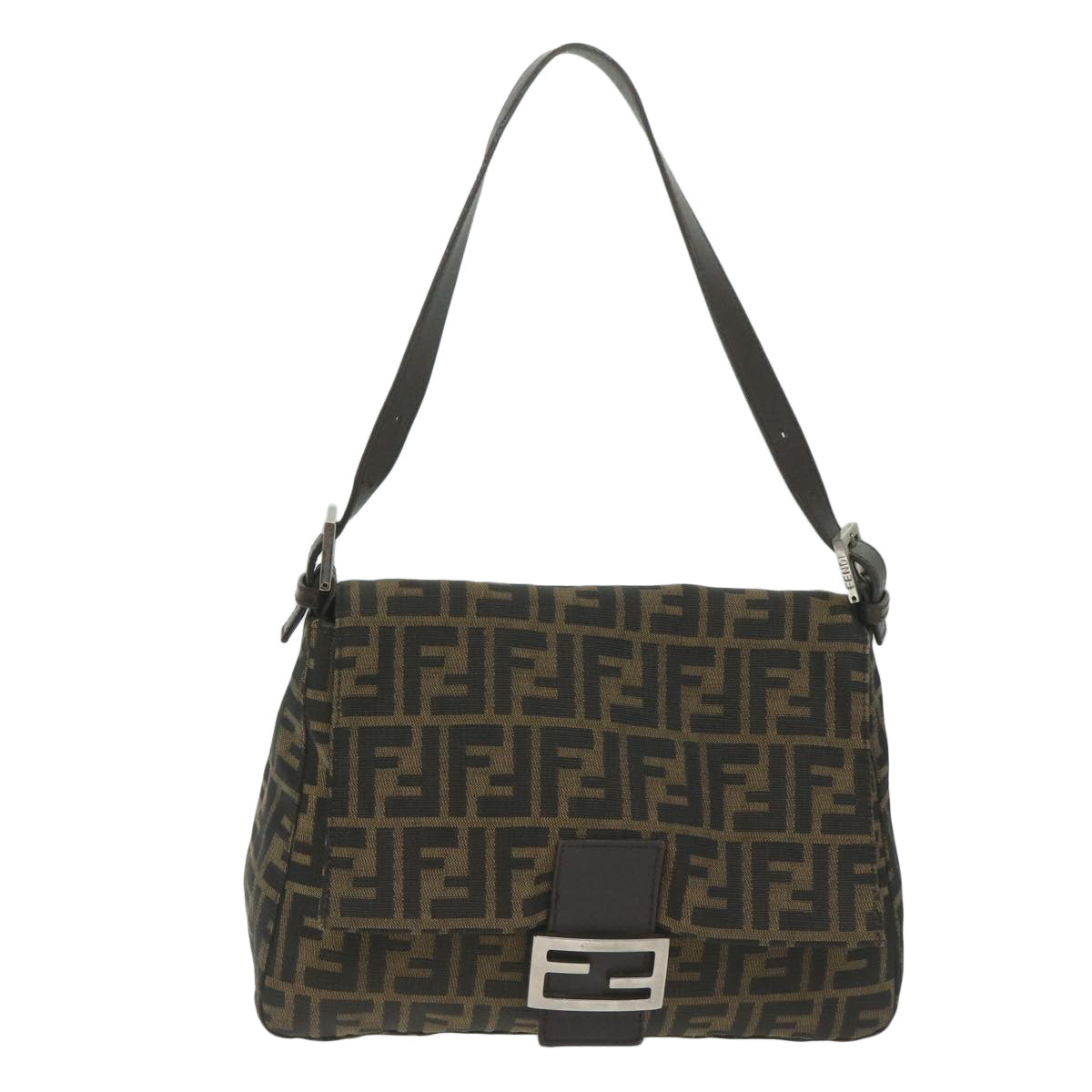 FENDI Zucca Canvas Mamma Baguette Shoulder Bag Black 33492 26325 008 Auth ki4044