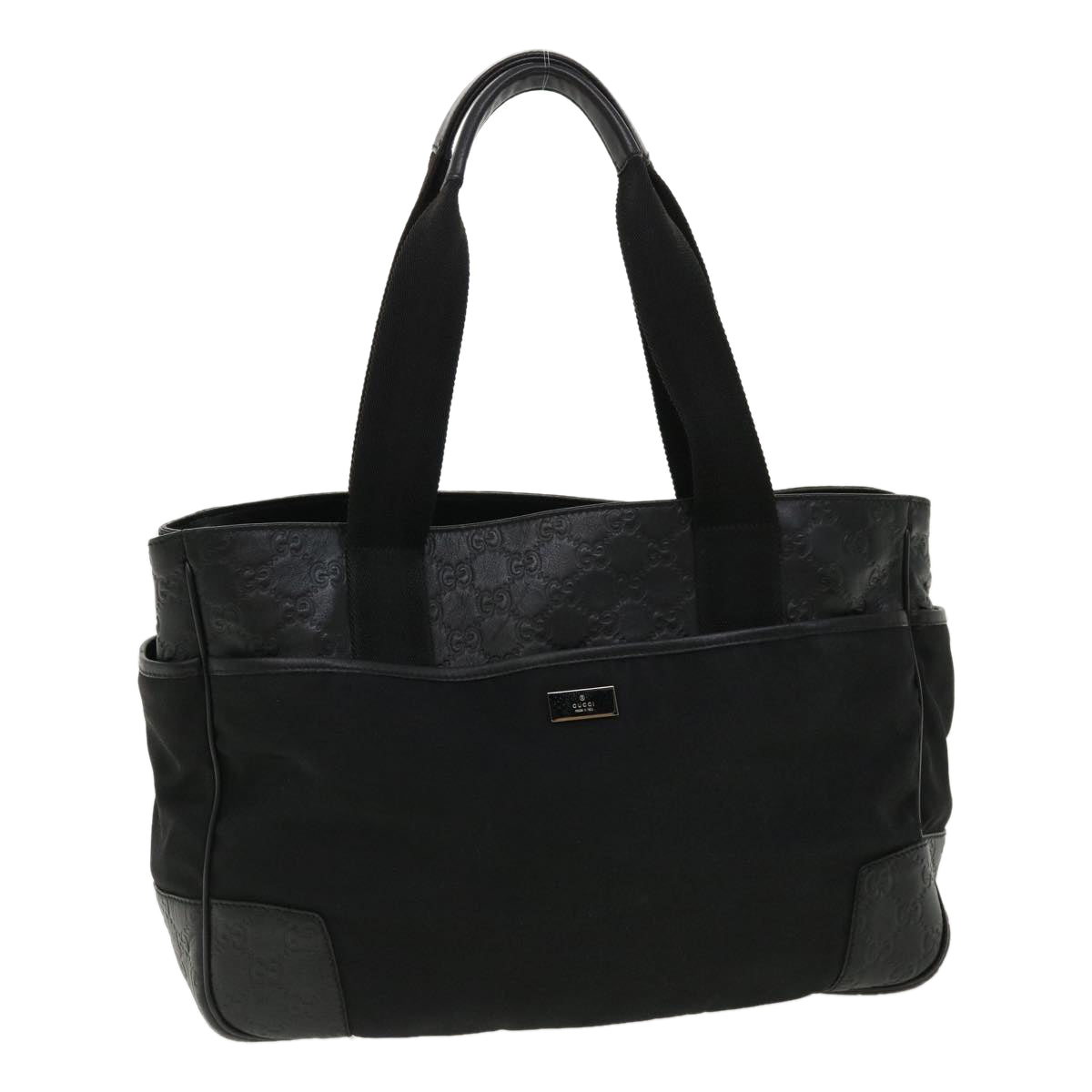 GUCCI Guccissima Tote Bag Canvas Leather Black Auth kk141