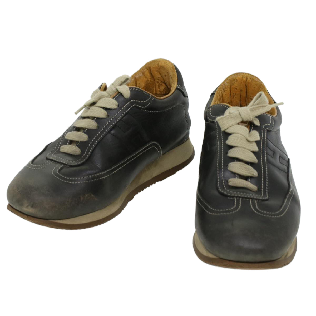HERMES quick sneakers Leather Black Auth kk153