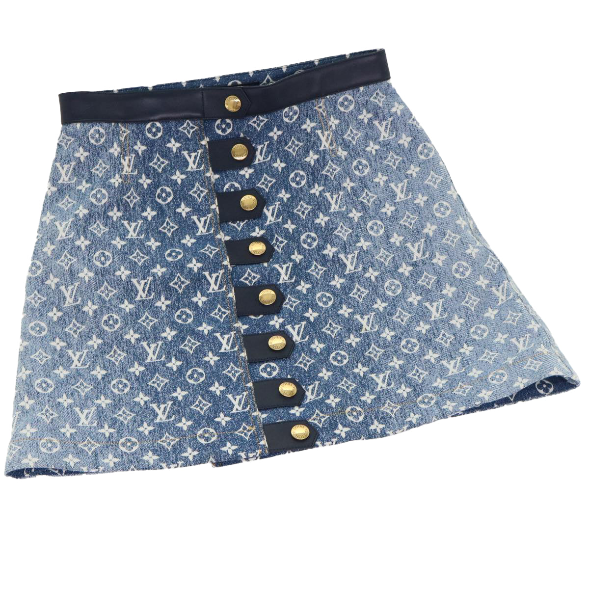 LOUIS VUITTON Monogram Jaguar A Line Skirt Denim 40 Blue 1A9NK9 LV Auth kk175