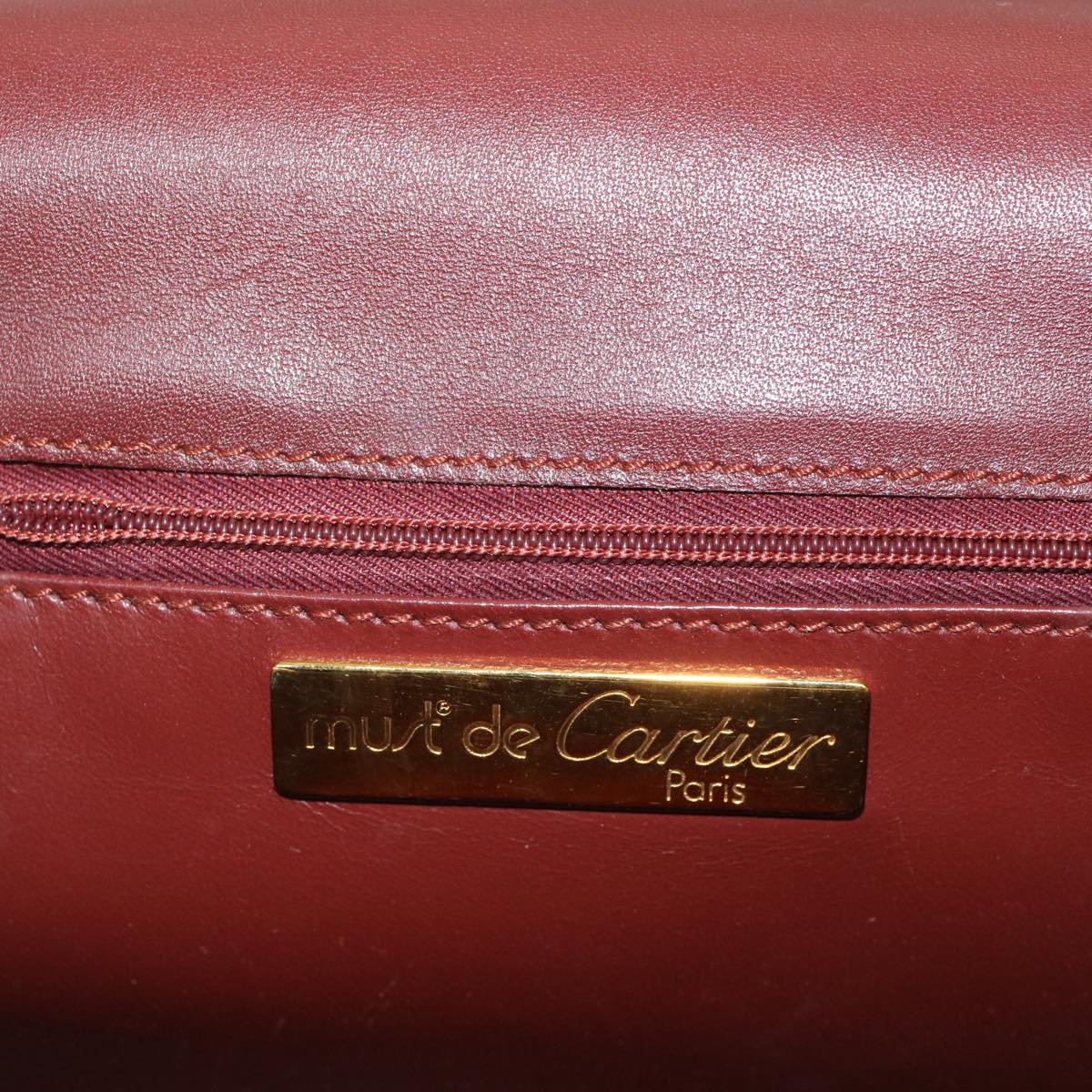 CARTIER Shoulder Bag Leather Red Auth kk192