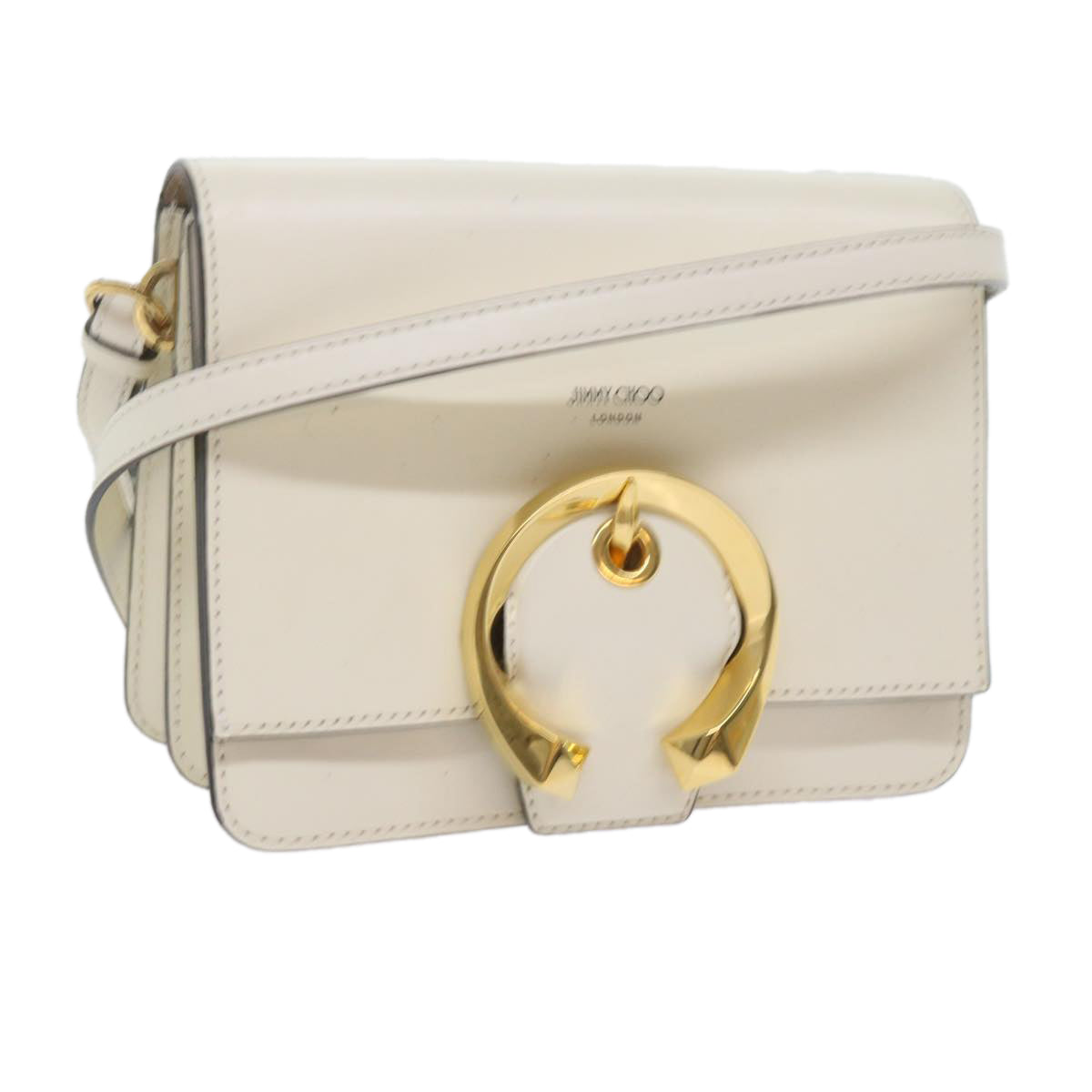 Jimmy Choo Madeline Shoulder Bag Leather White Auth kk197