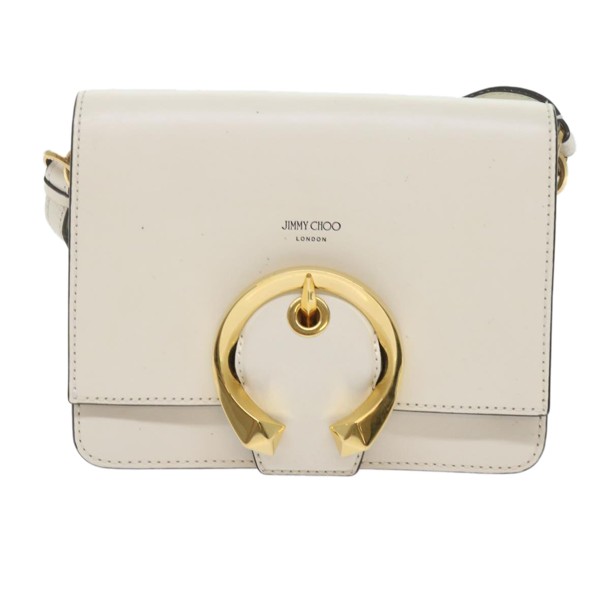 Jimmy Choo Madeline Shoulder Bag Leather White Auth kk197