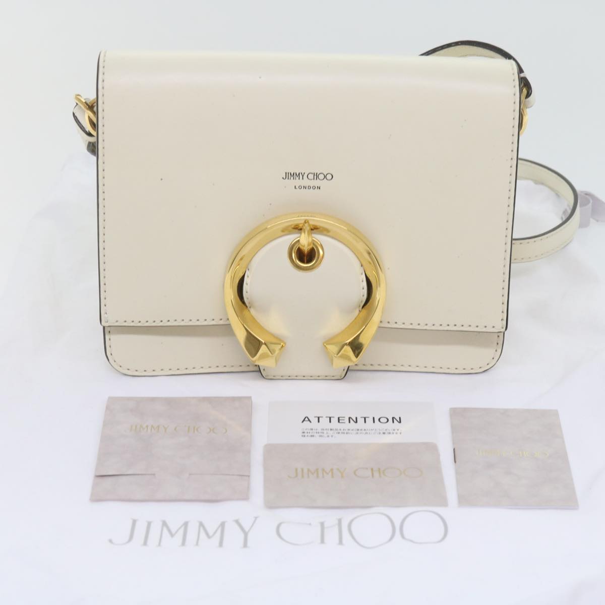 Jimmy Choo Madeline Shoulder Bag Leather White Auth kk197