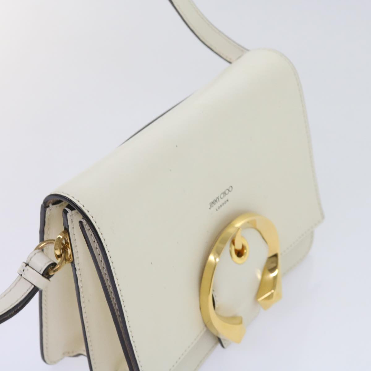 Jimmy Choo Madeline Shoulder Bag Leather White Auth kk197