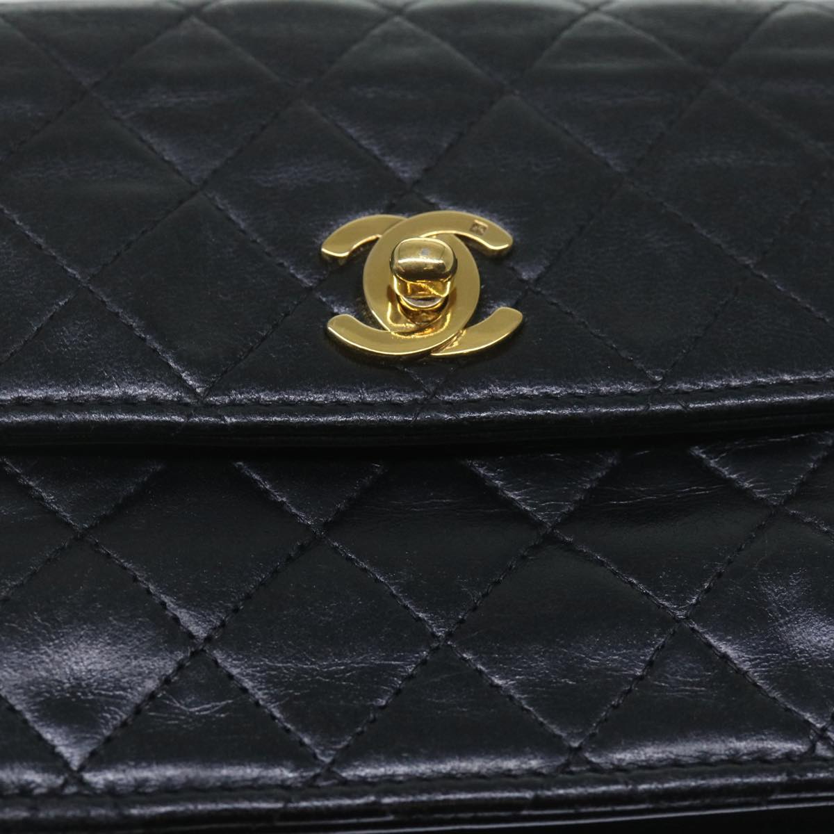 CHANEL Matelasse Chain Shoulder Bag Lamb Skin Black CC Auth kk200