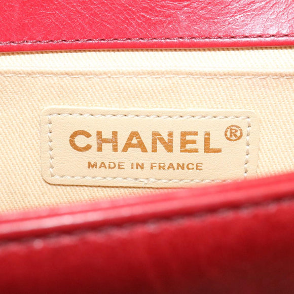 CHANEL Boy Chanel Matelasse Chain Flap Shoulder Bag Leather Red CC Auth knn010