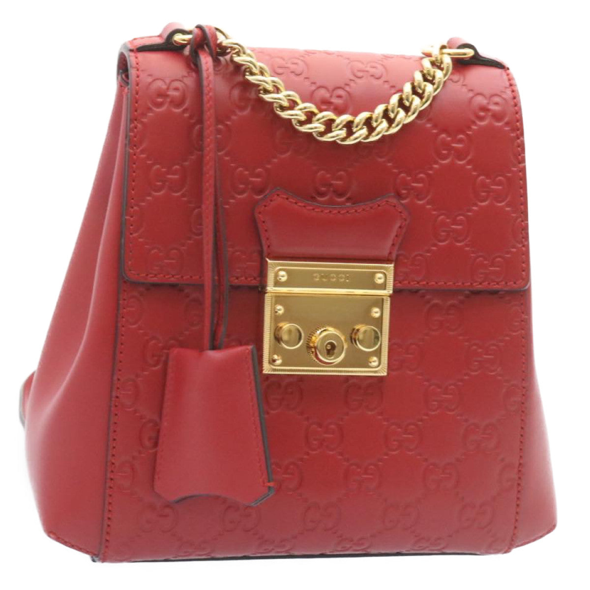 GUCCI Guccissima GG Padlock Backpack Leather Red Auth knn037