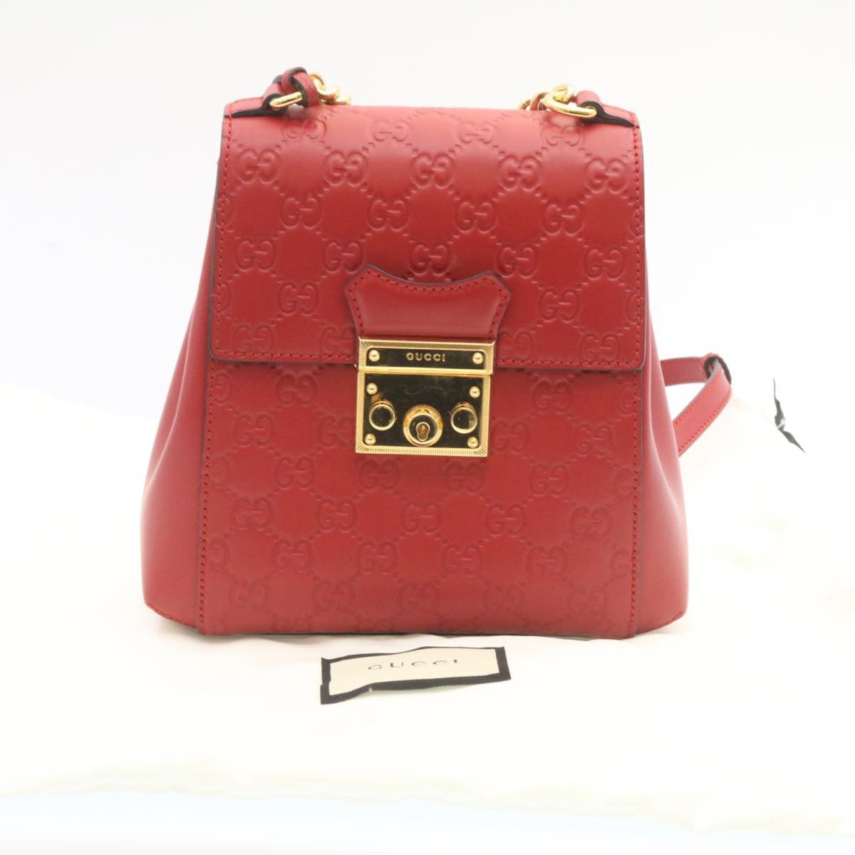 GUCCI Guccissima GG Padlock Backpack Leather Red Auth knn037