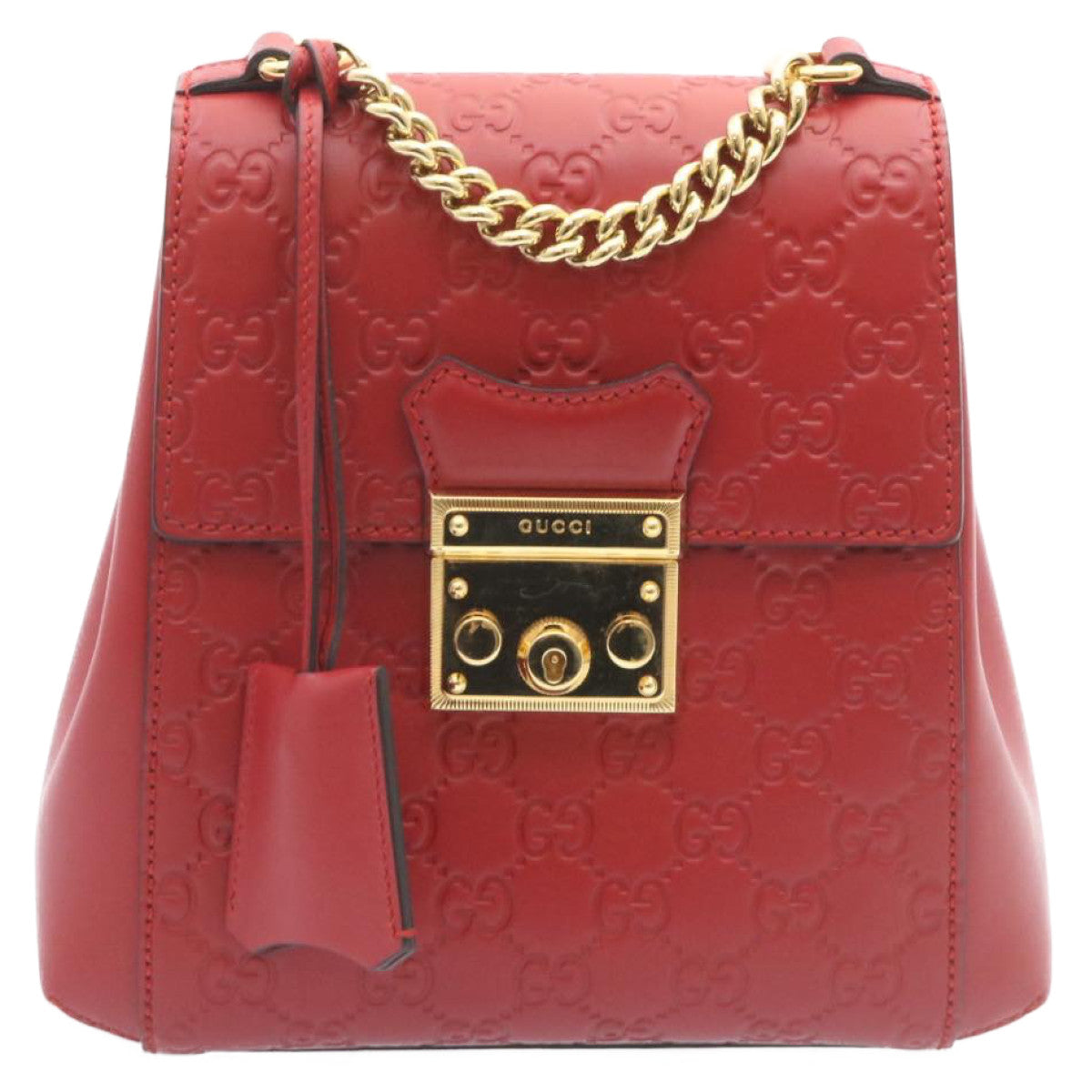 GUCCI Guccissima GG Padlock Backpack Leather Red Auth knn037