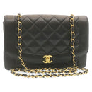 CHANEL Chain Turn Lock Diana Matelasse Shoulder Bag Lamb Skin Black Auth knn076-1