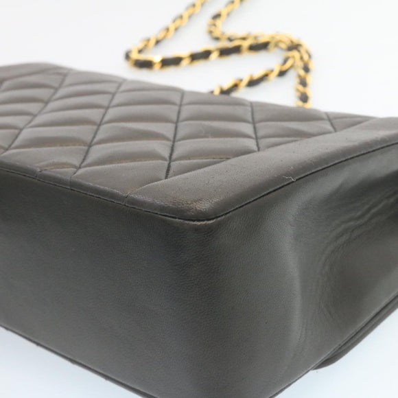 CHANEL Chain Turn Lock Diana Matelasse Shoulder Bag Lamb Skin Black Auth knn076
