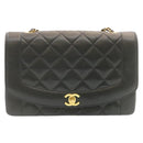 CHANEL Chain Turn Lock Diana Matelasse Shoulder Bag Lamb Skin Black Auth knn076-13