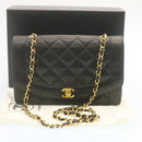 CHANEL Chain Turn Lock Diana Matelasse Shoulder Bag Lamb Skin Black Auth knn076-12