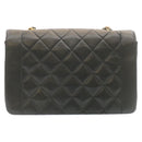 CHANEL Chain Turn Lock Diana Matelasse Shoulder Bag Lamb Skin Black Auth knn076-2