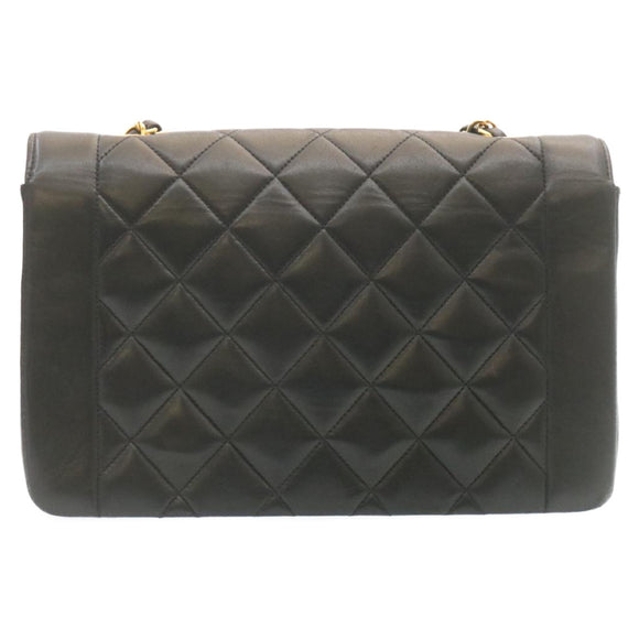CHANEL Chain Turn Lock Diana Matelasse Shoulder Bag Lamb Skin Black Auth knn076
