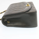 CHANEL Chain Turn Lock Diana Matelasse Shoulder Bag Lamb Skin Black Auth knn076-3