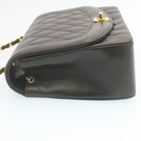 CHANEL Chain Turn Lock Diana Matelasse Shoulder Bag Lamb Skin Black Auth knn076