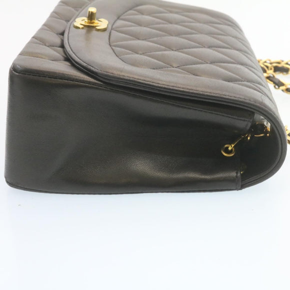 CHANEL Chain Turn Lock Diana Matelasse Shoulder Bag Lamb Skin Black Auth knn076