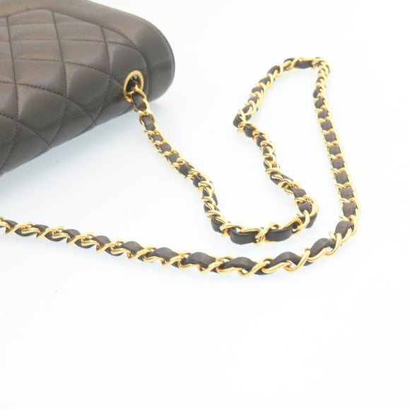 CHANEL Chain Turn Lock Diana Matelasse Shoulder Bag Lamb Skin Black Auth knn076