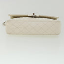 CHANEL Matelasse Double Flap Chain Shoulder Bag Caviar Skin White CC Auth knn085-6