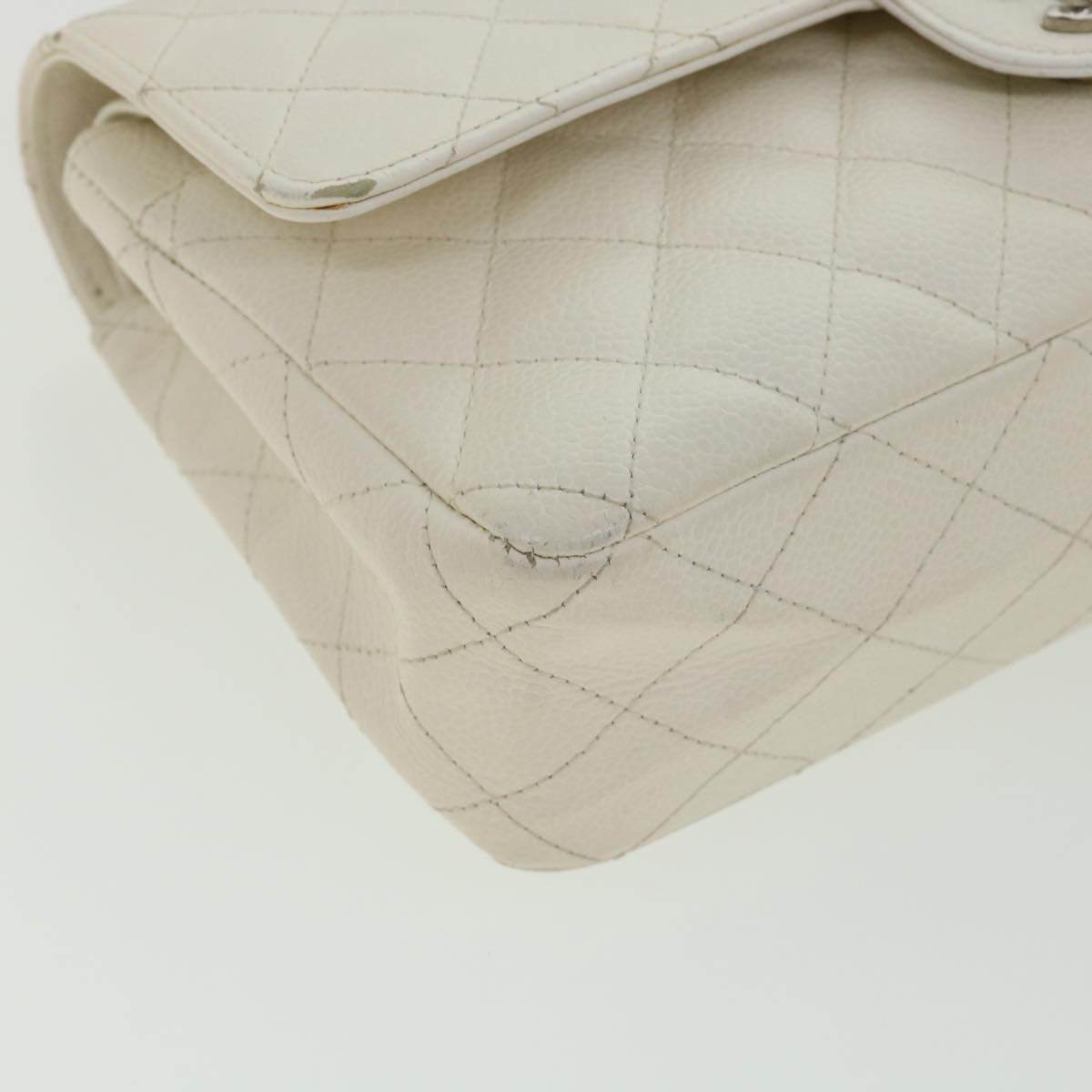CHANEL Matelasse Double Flap Chain Shoulder Bag Caviar Skin White CC Auth knn085