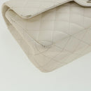 CHANEL Matelasse Double Flap Chain Shoulder Bag Caviar Skin White CC Auth knn085-16