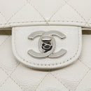 CHANEL Matelasse Double Flap Chain Shoulder Bag Caviar Skin White CC Auth knn085-20