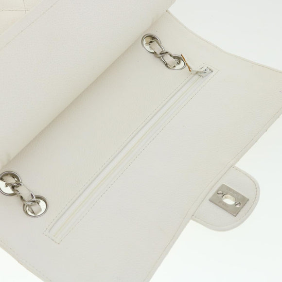 CHANEL Matelasse Double Flap Chain Shoulder Bag Caviar Skin White CC Auth knn085