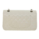 CHANEL Matelasse Double Flap Chain Shoulder Bag Caviar Skin White CC Auth knn085-2